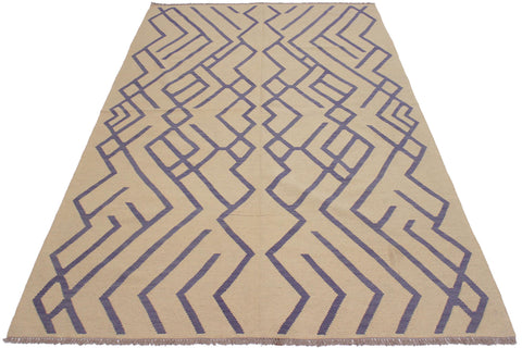 handmade Modern Kilim Beige Purple Hand-Woven RECTANGLE 100% WOOL area rug 7 x 10