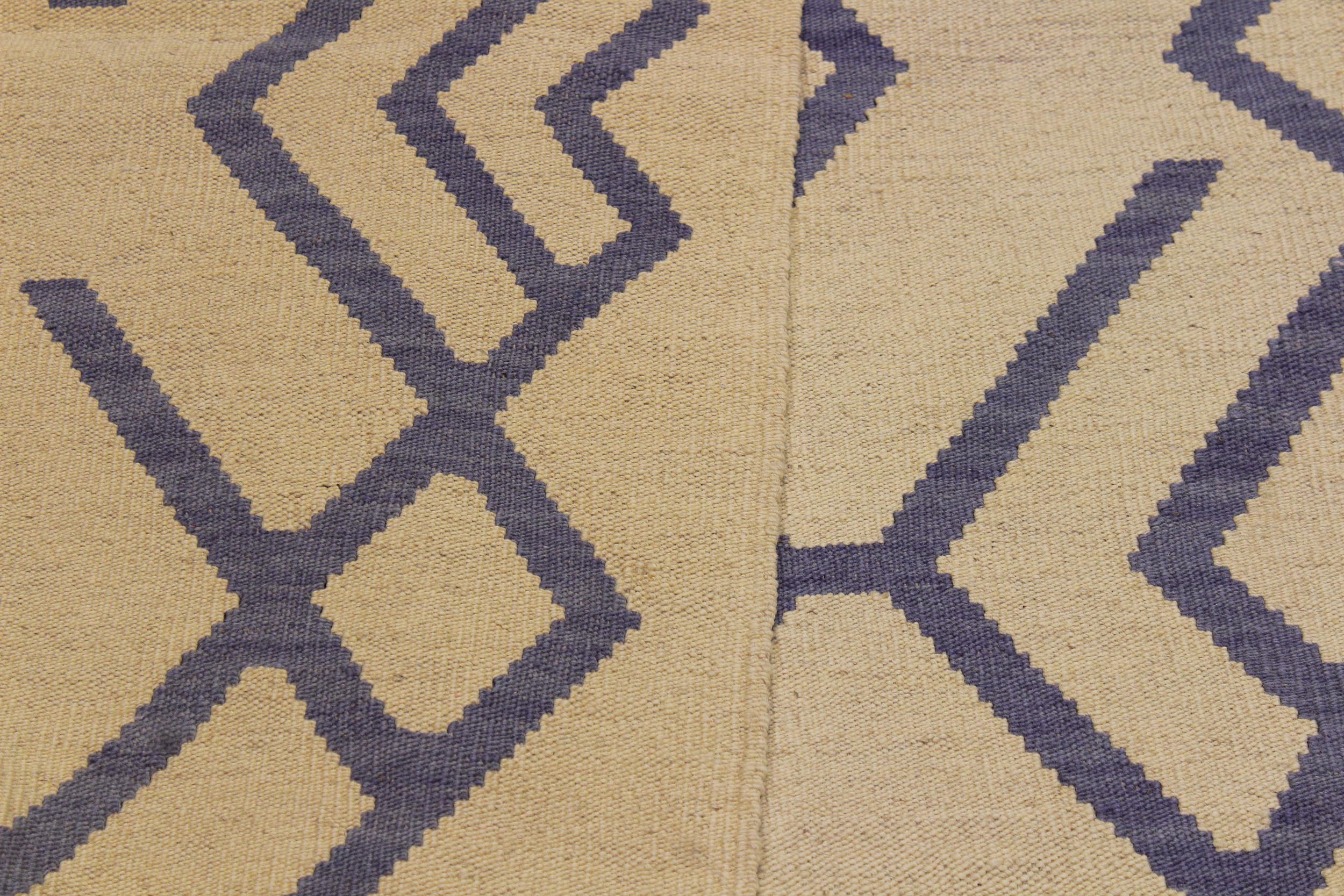 handmade Modern Kilim Beige Purple Hand-Woven RECTANGLE 100% WOOL area rug 7 x 10
