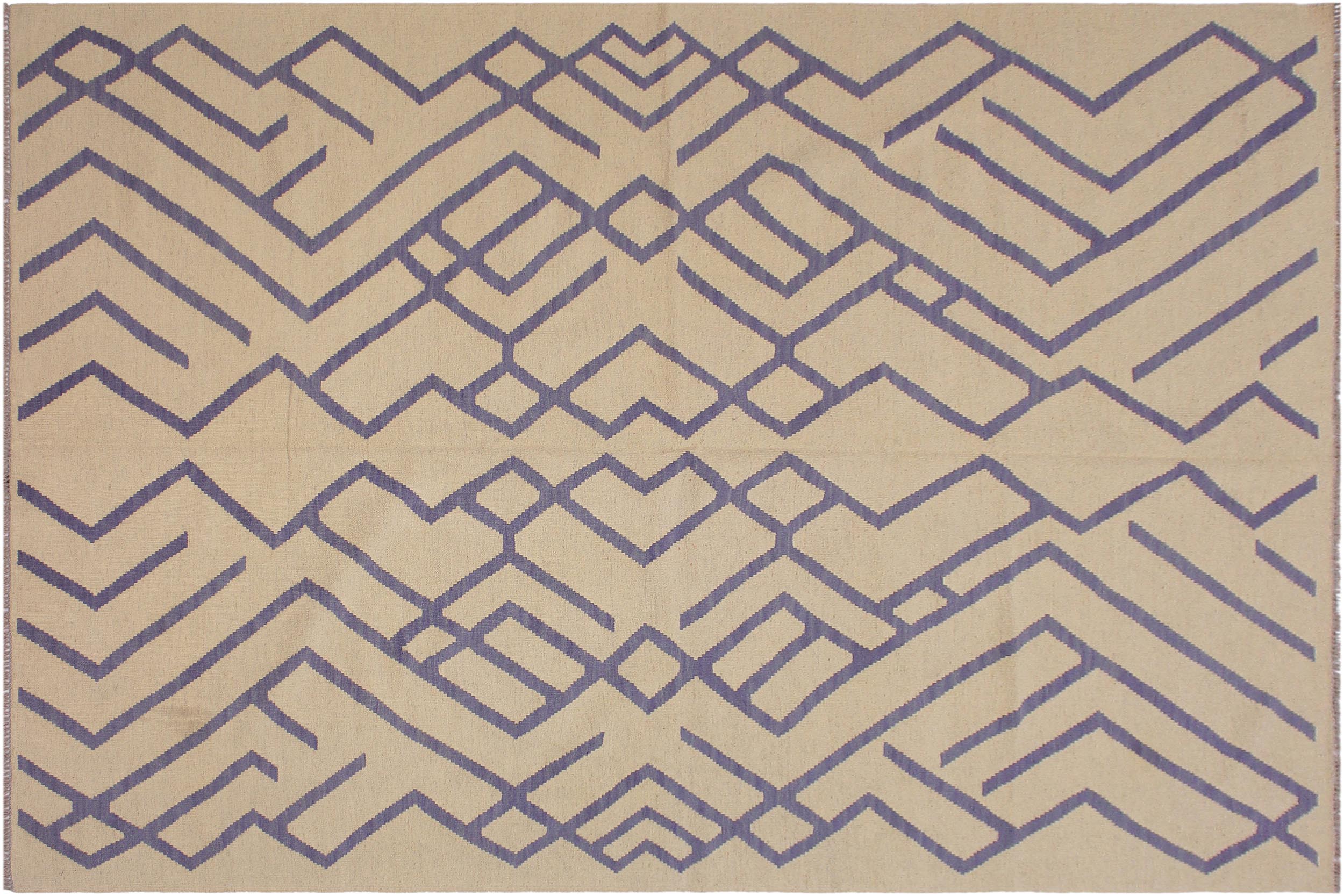 handmade Modern Kilim Beige Purple Hand-Woven RECTANGLE 100% WOOL area rug 7 x 10