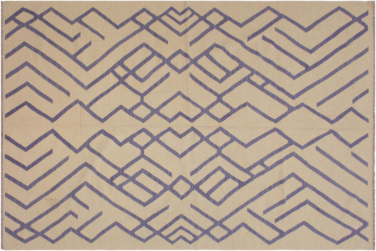 handmade Modern Kilim Beige Purple Hand-Woven RECTANGLE 100% WOOL area rug 7 x 10