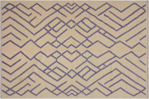 handmade Modern Kilim Beige Purple Hand-Woven RECTANGLE 100% WOOL area rug 7 x 10