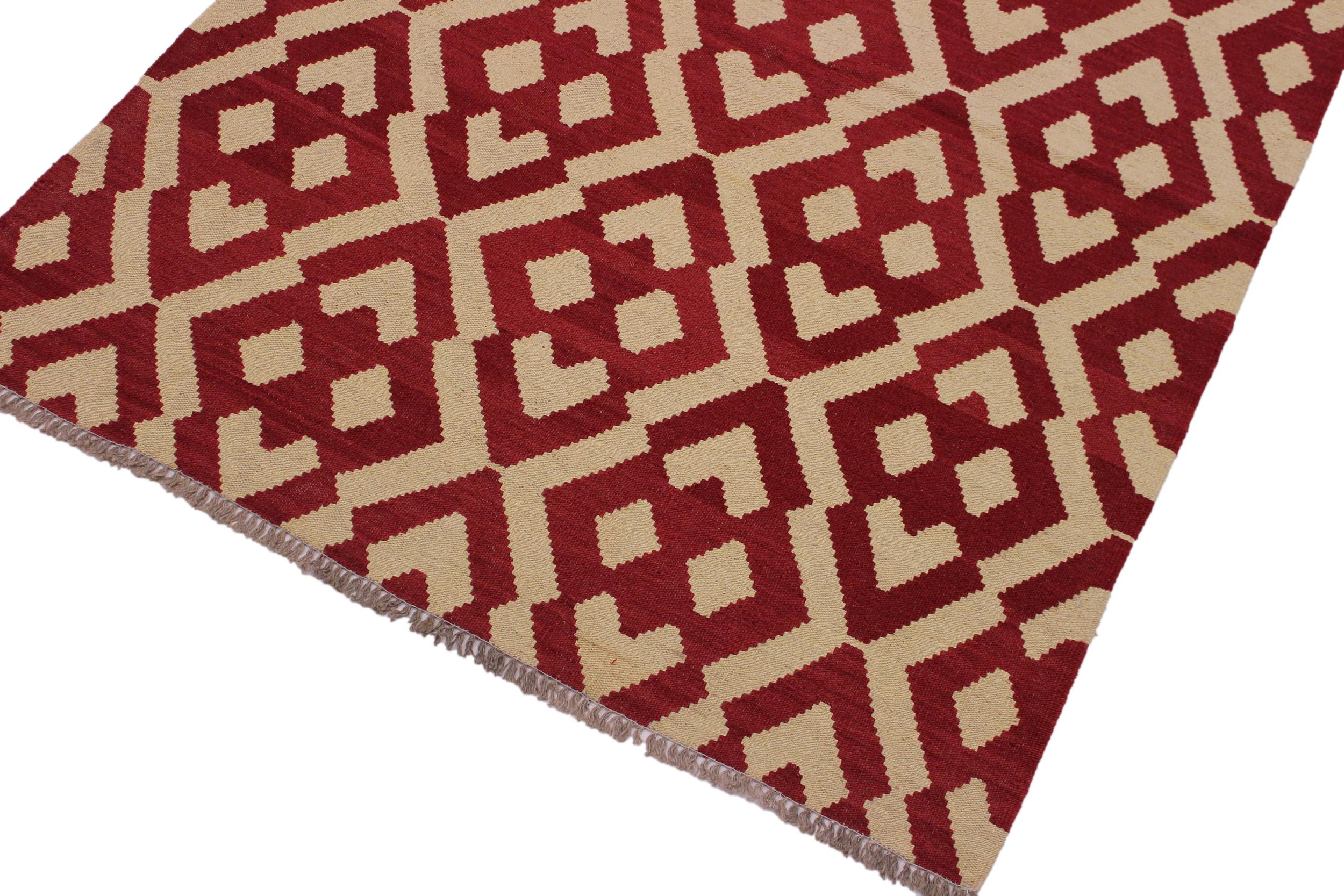 handmade Modern Kilim Red Beige Hand-Woven RECTANGLE 100% WOOL area rug 4 x 6