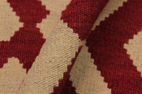 handmade Modern Kilim Red Beige Hand-Woven RECTANGLE 100% WOOL area rug 4 x 6