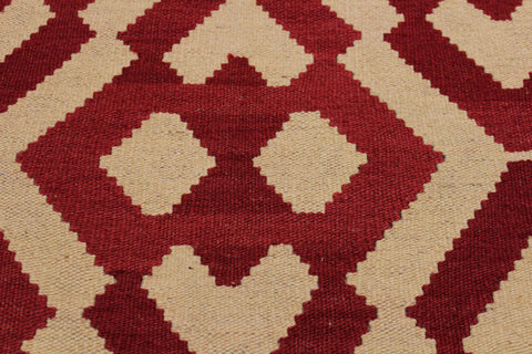 handmade Modern Kilim Red Beige Hand-Woven RECTANGLE 100% WOOL area rug 4 x 6