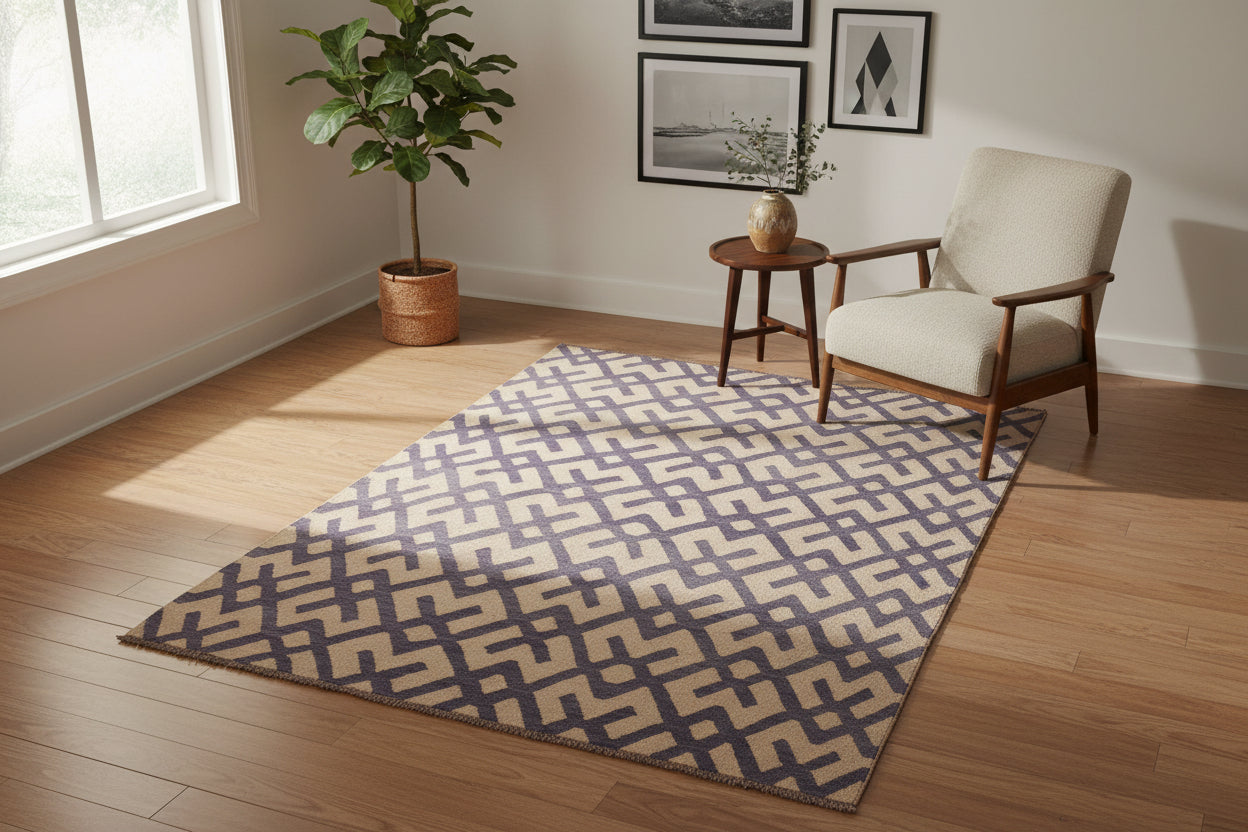handmade Modern Kilim Beige Purple Hand-Woven RECTANGLE 100% WOOL area rug 6 x 8