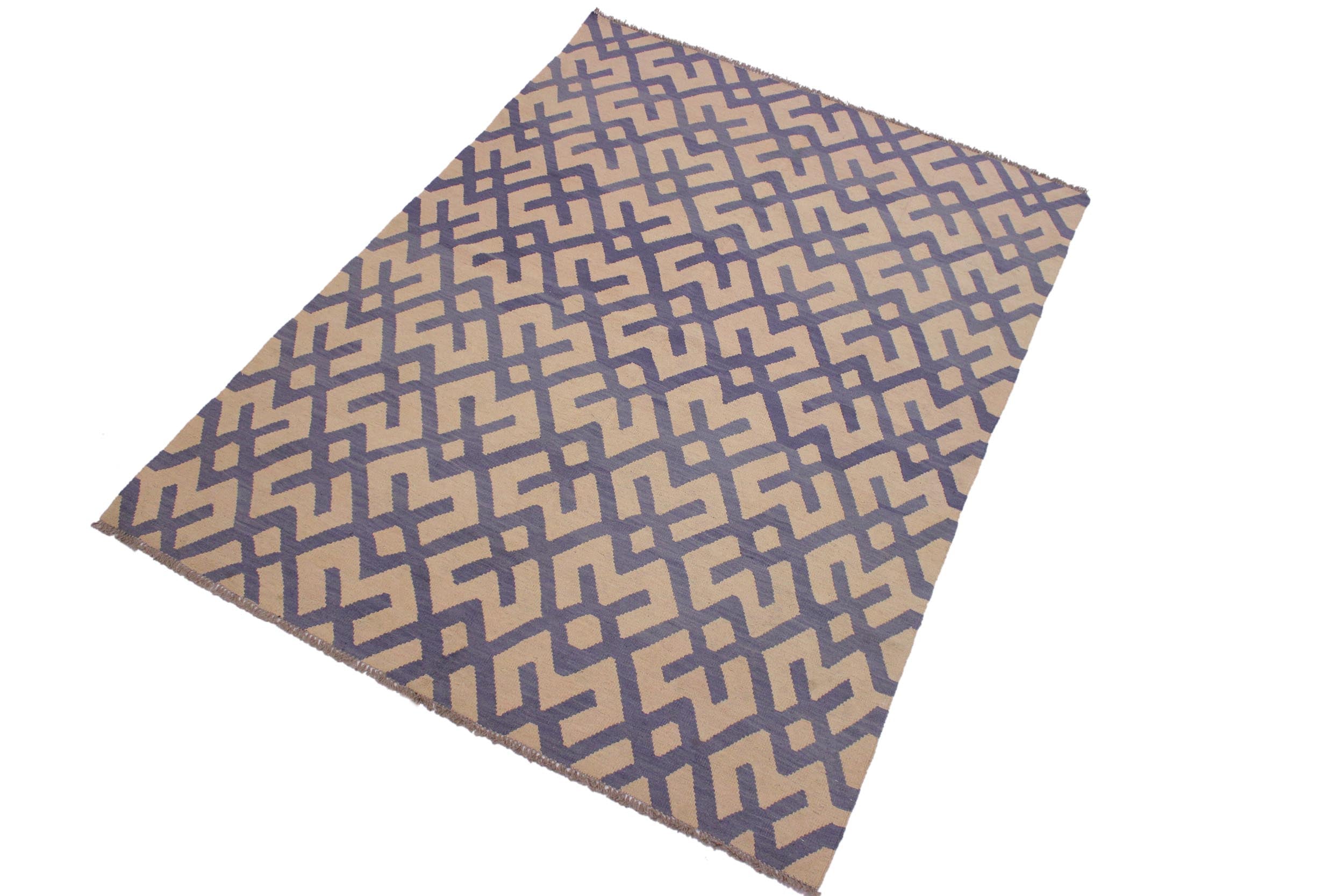 handmade Modern Kilim Beige Purple Hand-Woven RECTANGLE 100% WOOL area rug 6 x 8