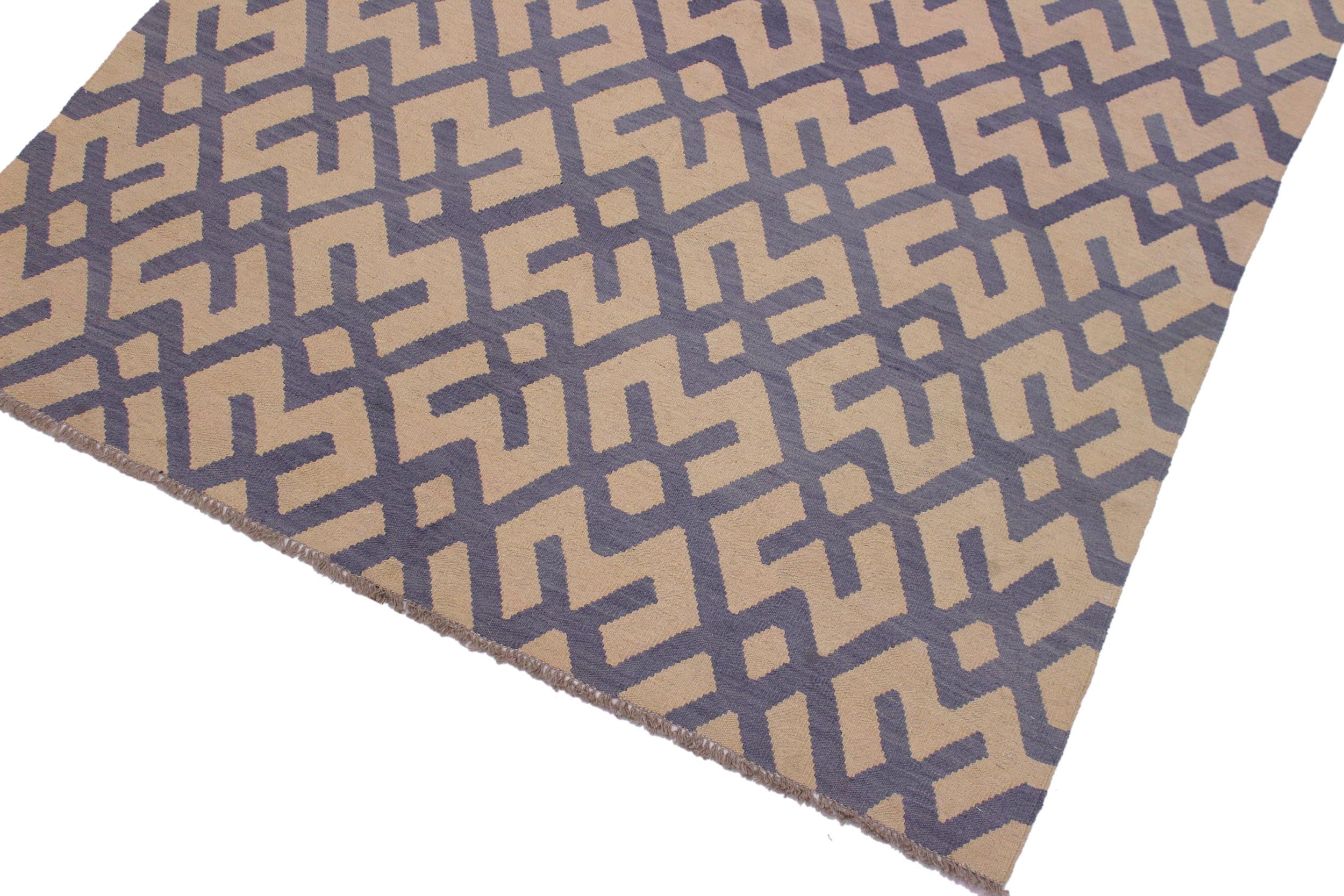 handmade Modern Kilim Beige Purple Hand-Woven RECTANGLE 100% WOOL area rug 6 x 8