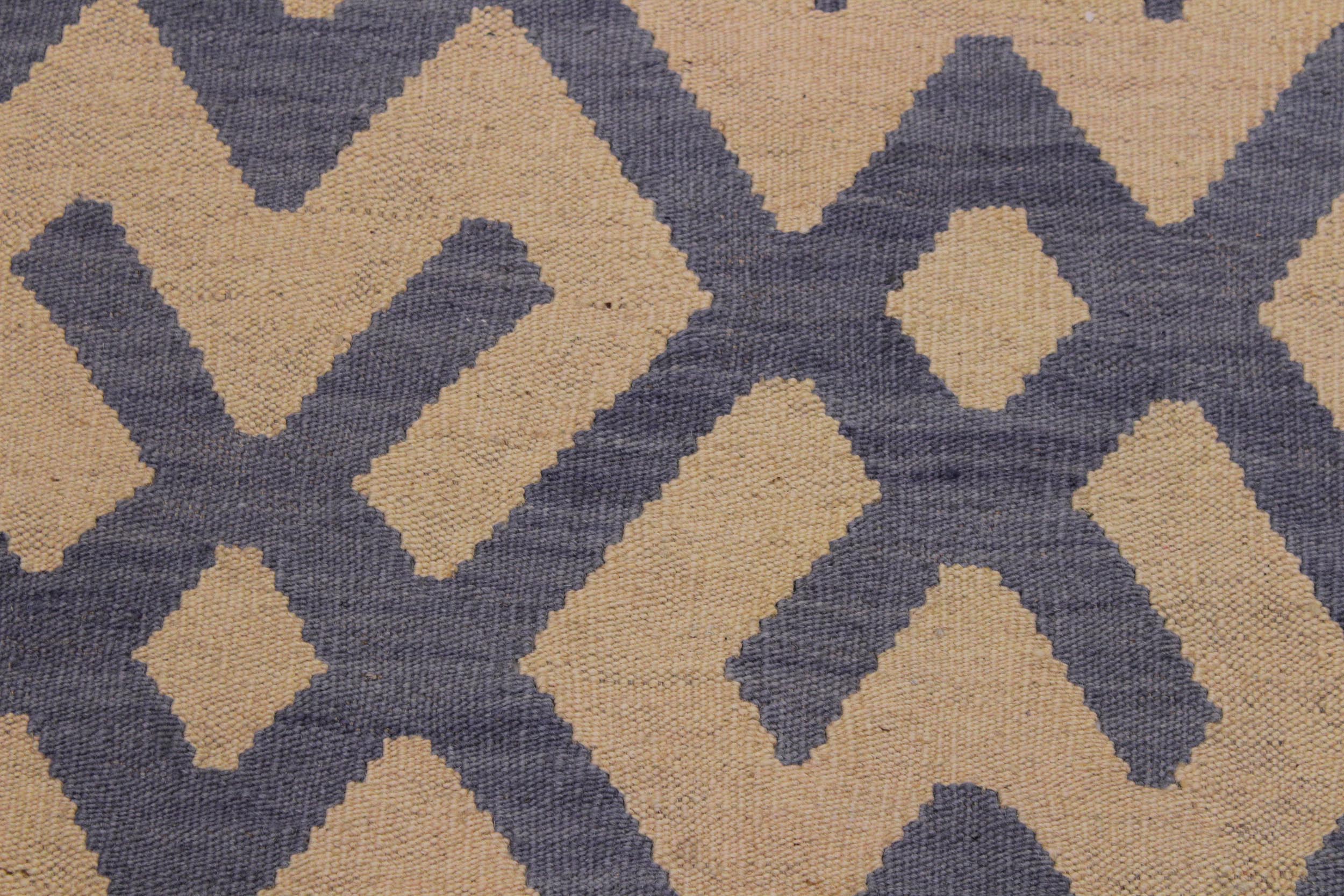 handmade Modern Kilim Beige Purple Hand-Woven RECTANGLE 100% WOOL area rug 6 x 8