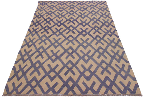 handmade Modern Kilim Beige Purple Hand-Woven RECTANGLE 100% WOOL area rug 6 x 8