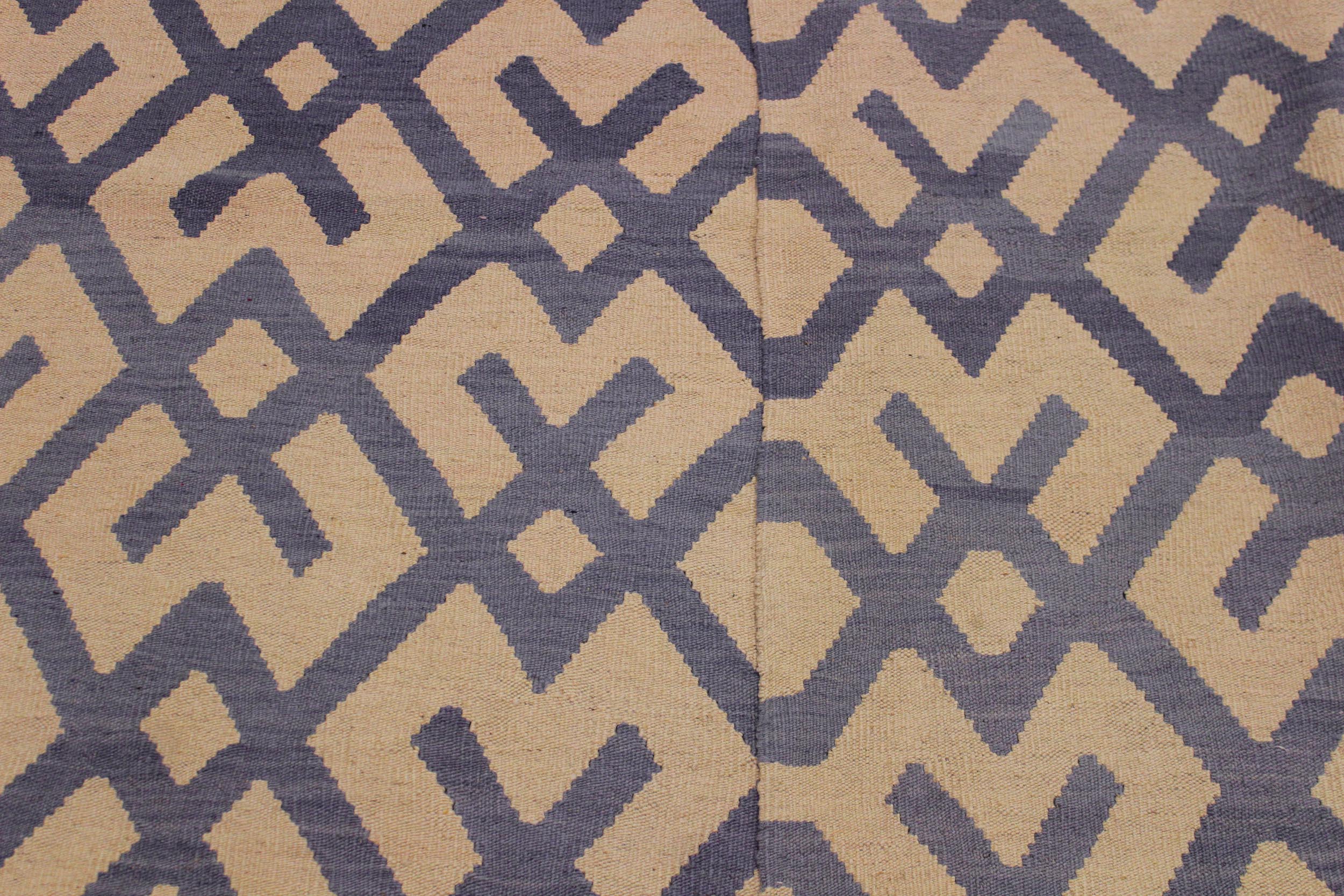 handmade Modern Kilim Beige Purple Hand-Woven RECTANGLE 100% WOOL area rug 6 x 8