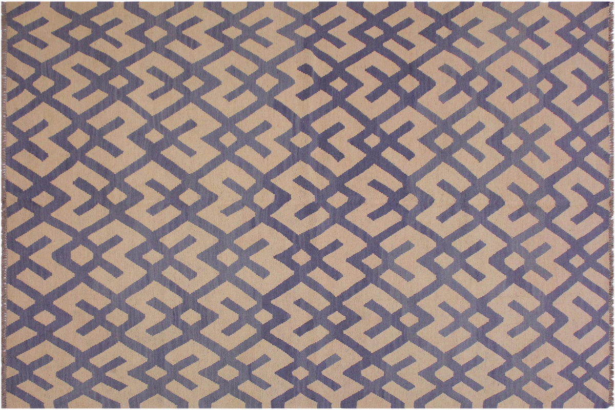 handmade Modern Kilim Beige Purple Hand-Woven RECTANGLE 100% WOOL area rug 6 x 8