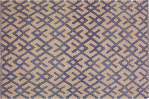 handmade Modern Kilim Beige Purple Hand-Woven RECTANGLE 100% WOOL area rug 6 x 8