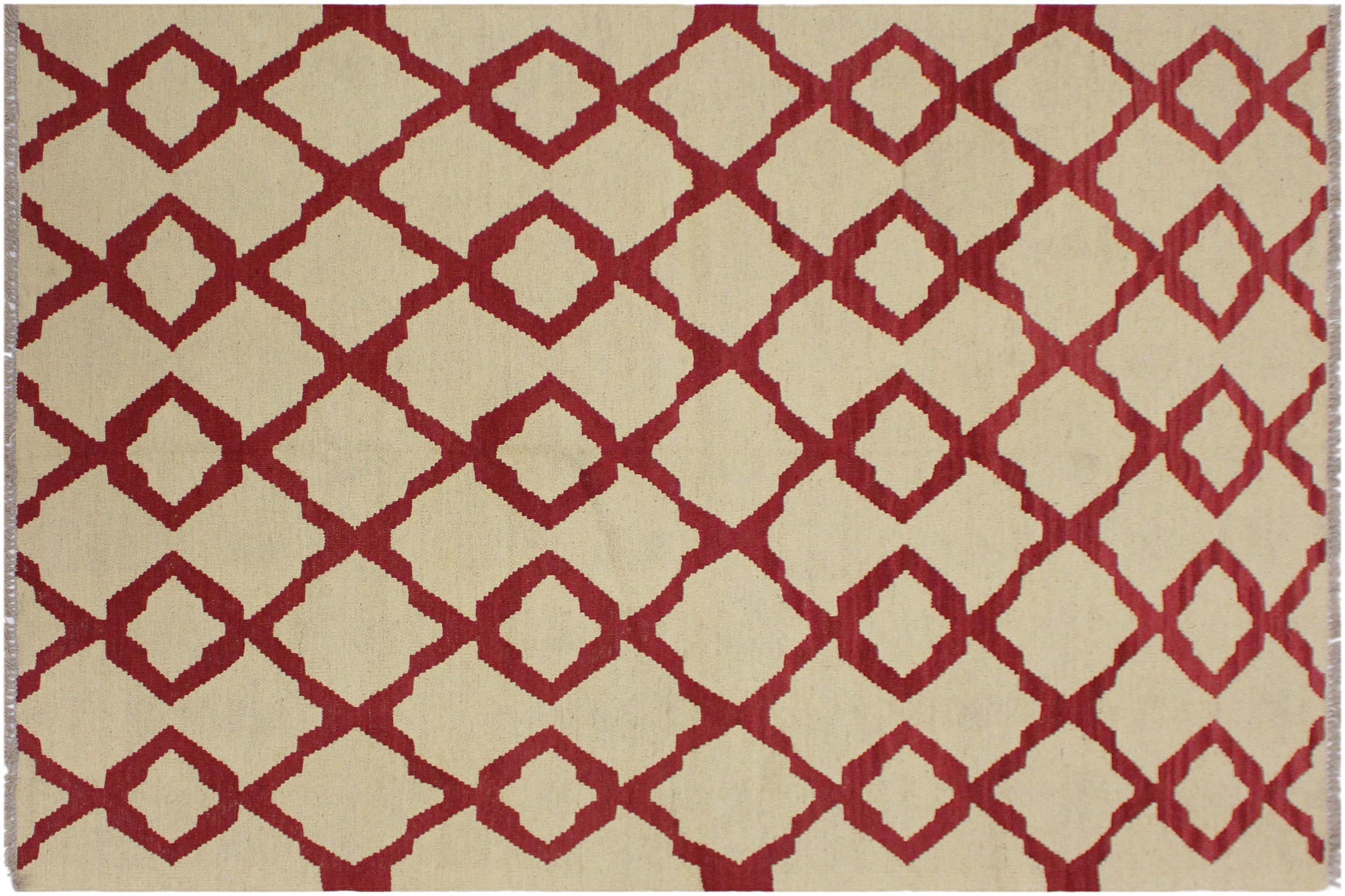 handmade Modern Kilim Beige Red Hand-Woven RECTANGLE 100% WOOL area rug 4 x 6