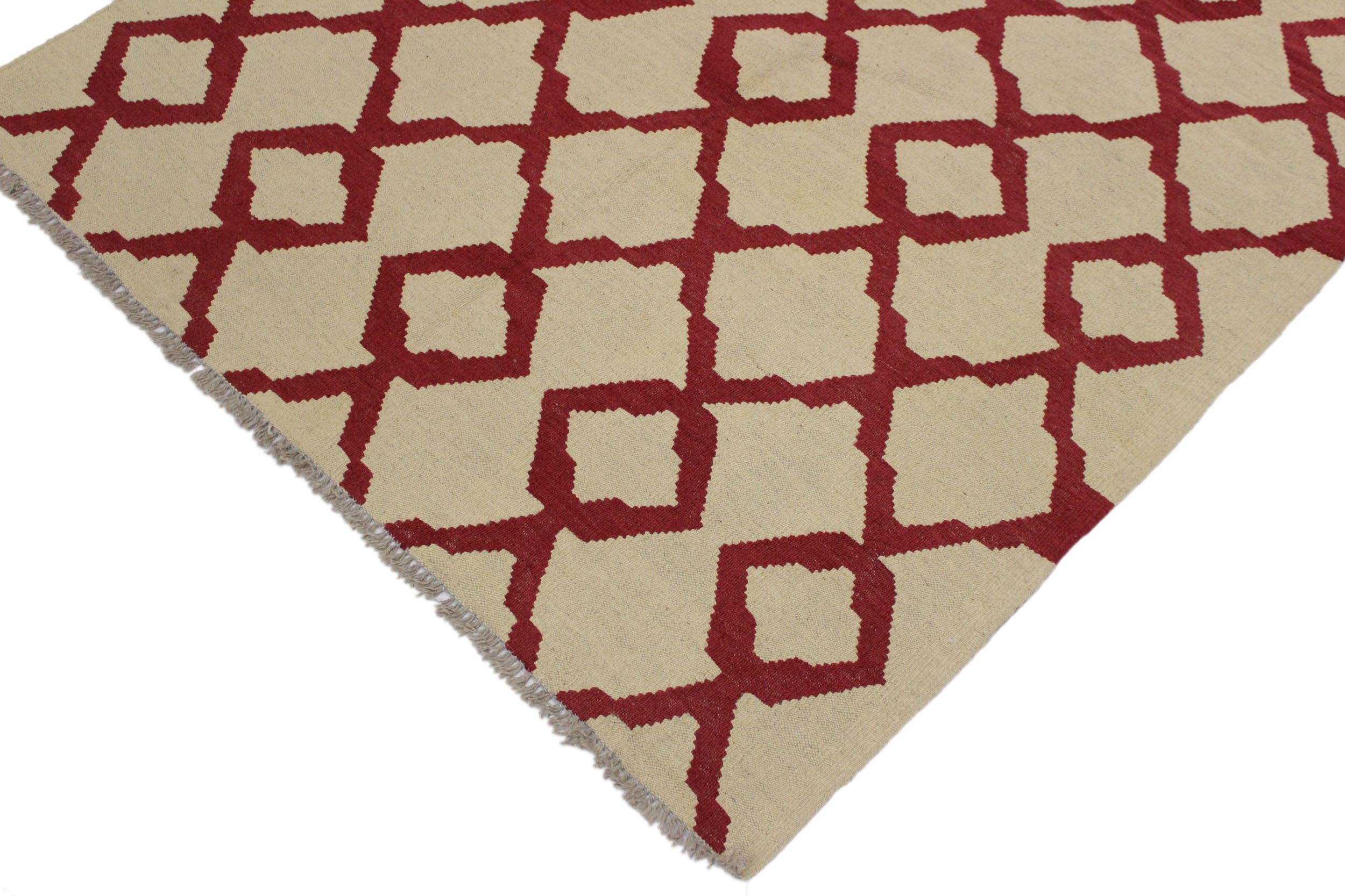 handmade Modern Kilim Beige Red Hand-Woven RECTANGLE 100% WOOL area rug 4 x 6