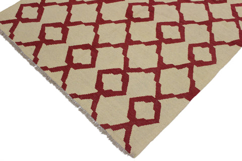 handmade Modern Kilim Beige Red Hand-Woven RECTANGLE 100% WOOL area rug 4 x 6