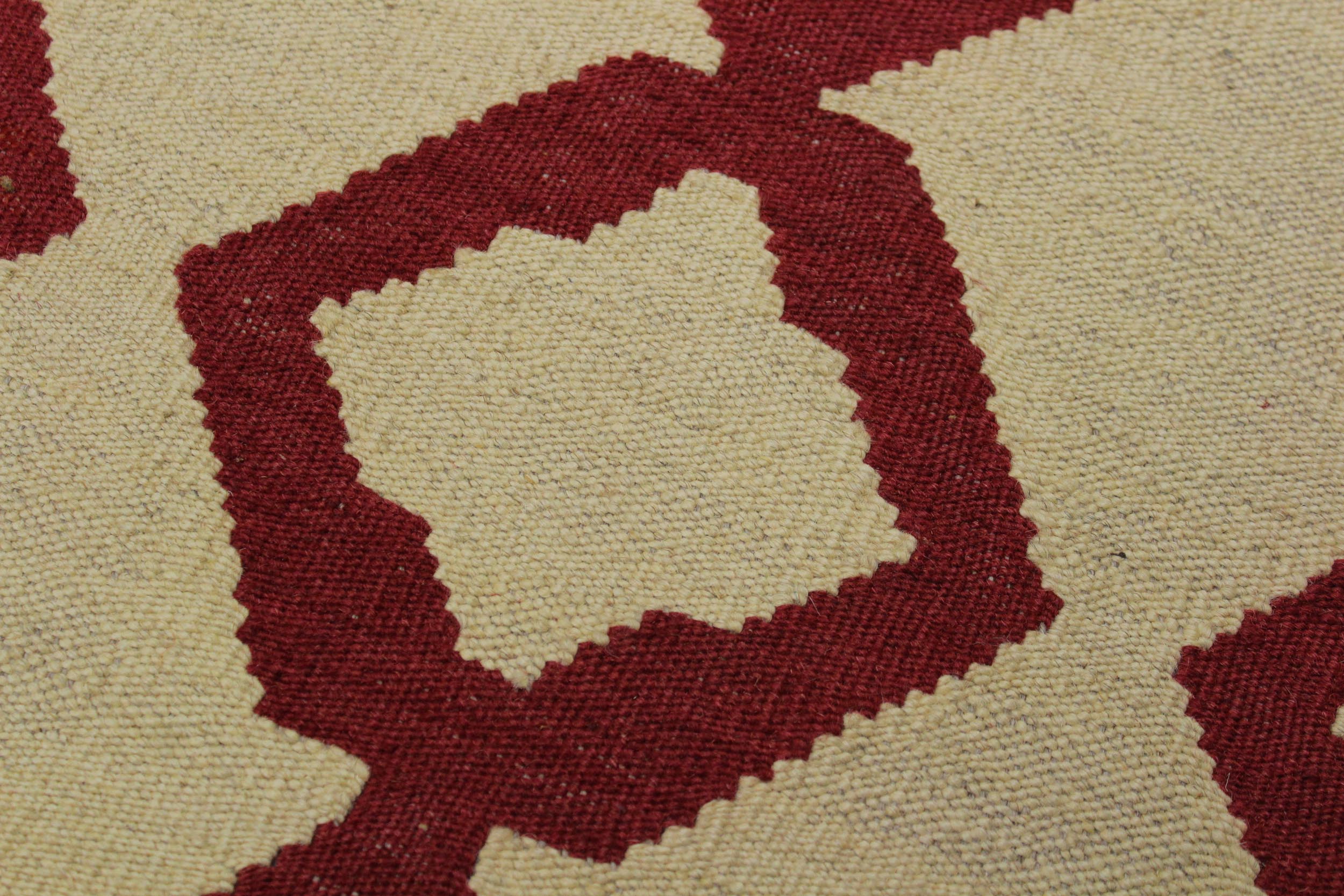 handmade Modern Kilim Beige Red Hand-Woven RECTANGLE 100% WOOL area rug 4 x 6