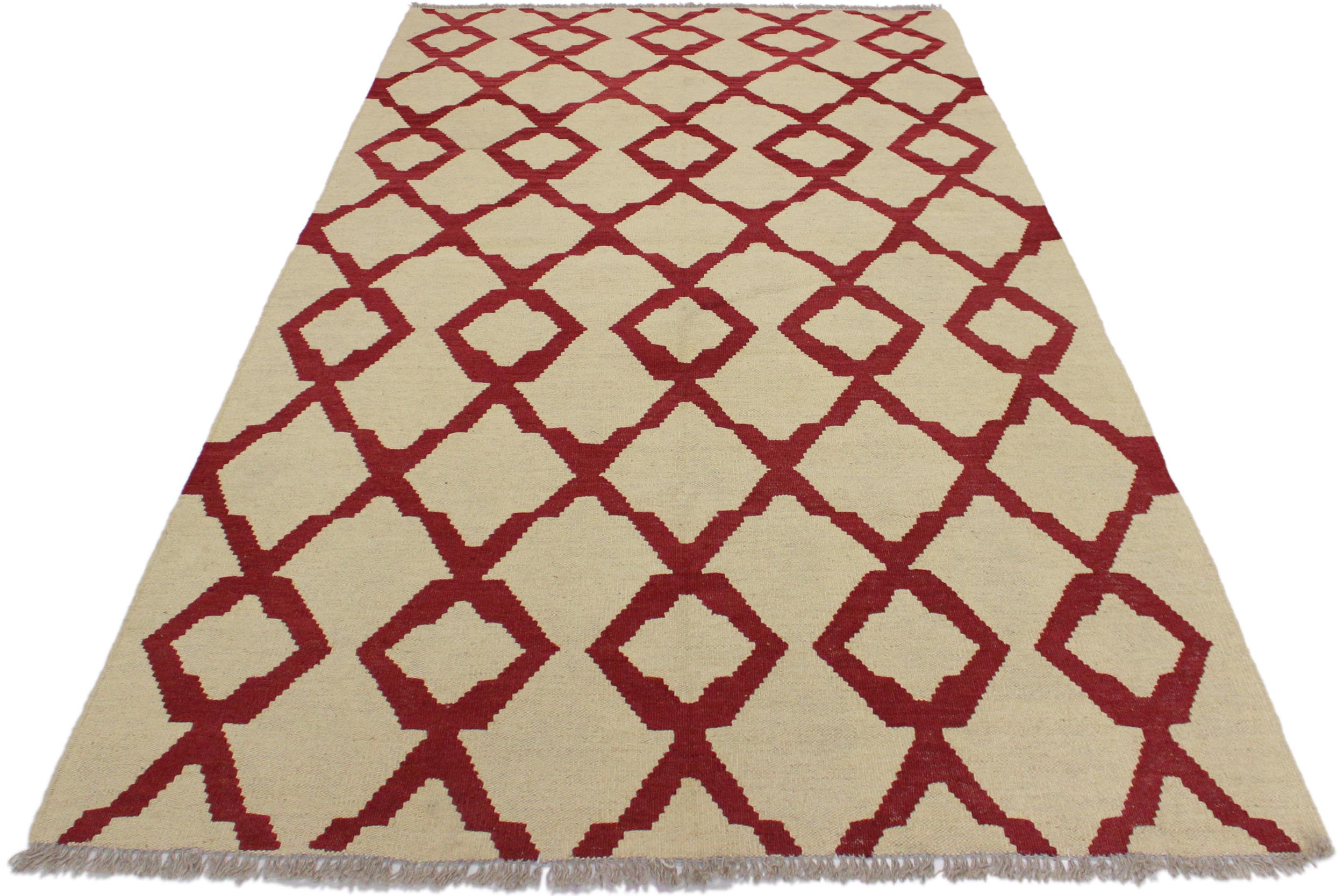 handmade Modern Kilim Beige Red Hand-Woven RECTANGLE 100% WOOL area rug 4 x 6