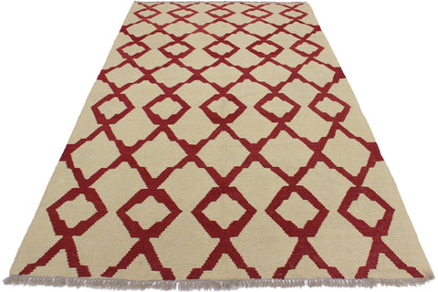 handmade Modern Kilim Beige Red Hand-Woven RECTANGLE 100% WOOL area rug 4 x 6