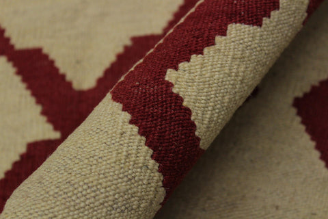handmade Modern Kilim Beige Red Hand-Woven RECTANGLE 100% WOOL area rug 4 x 6