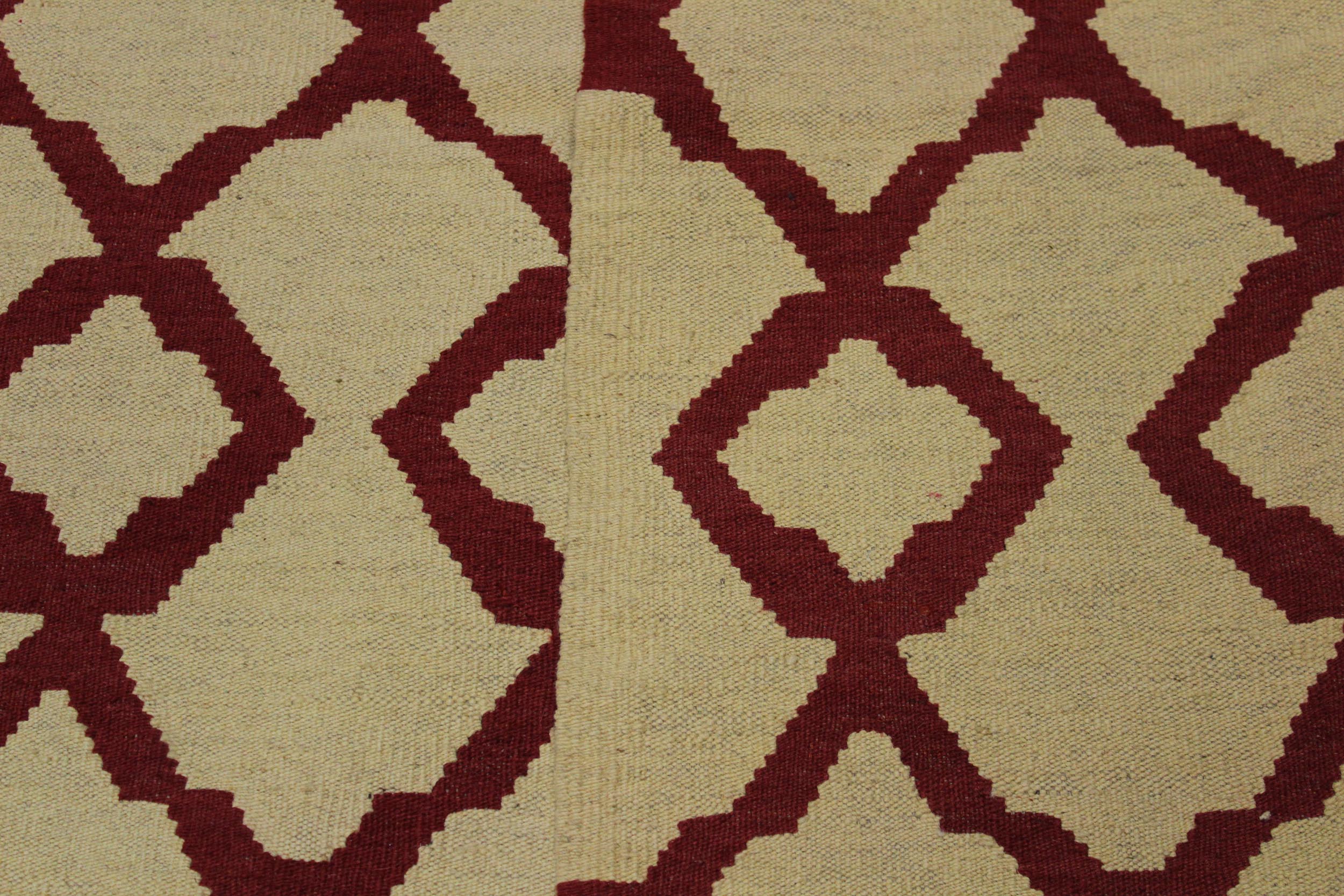 handmade Modern Kilim Beige Red Hand-Woven RECTANGLE 100% WOOL area rug 4 x 6