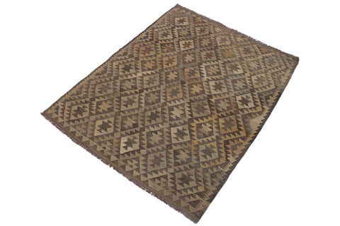 handmade Modern Kilim Gray Brown Hand-Woven RECTANGLE 100% WOOL area rug 6 x 8