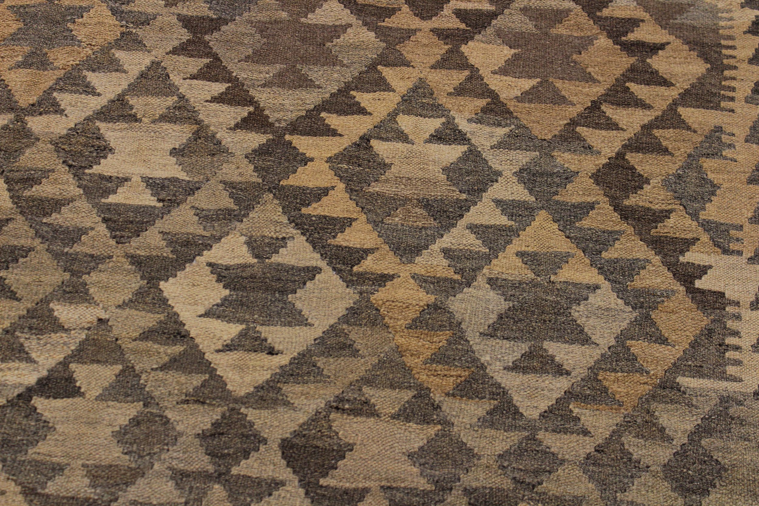 handmade Modern Kilim Gray Brown Hand-Woven RECTANGLE 100% WOOL area rug 6 x 8