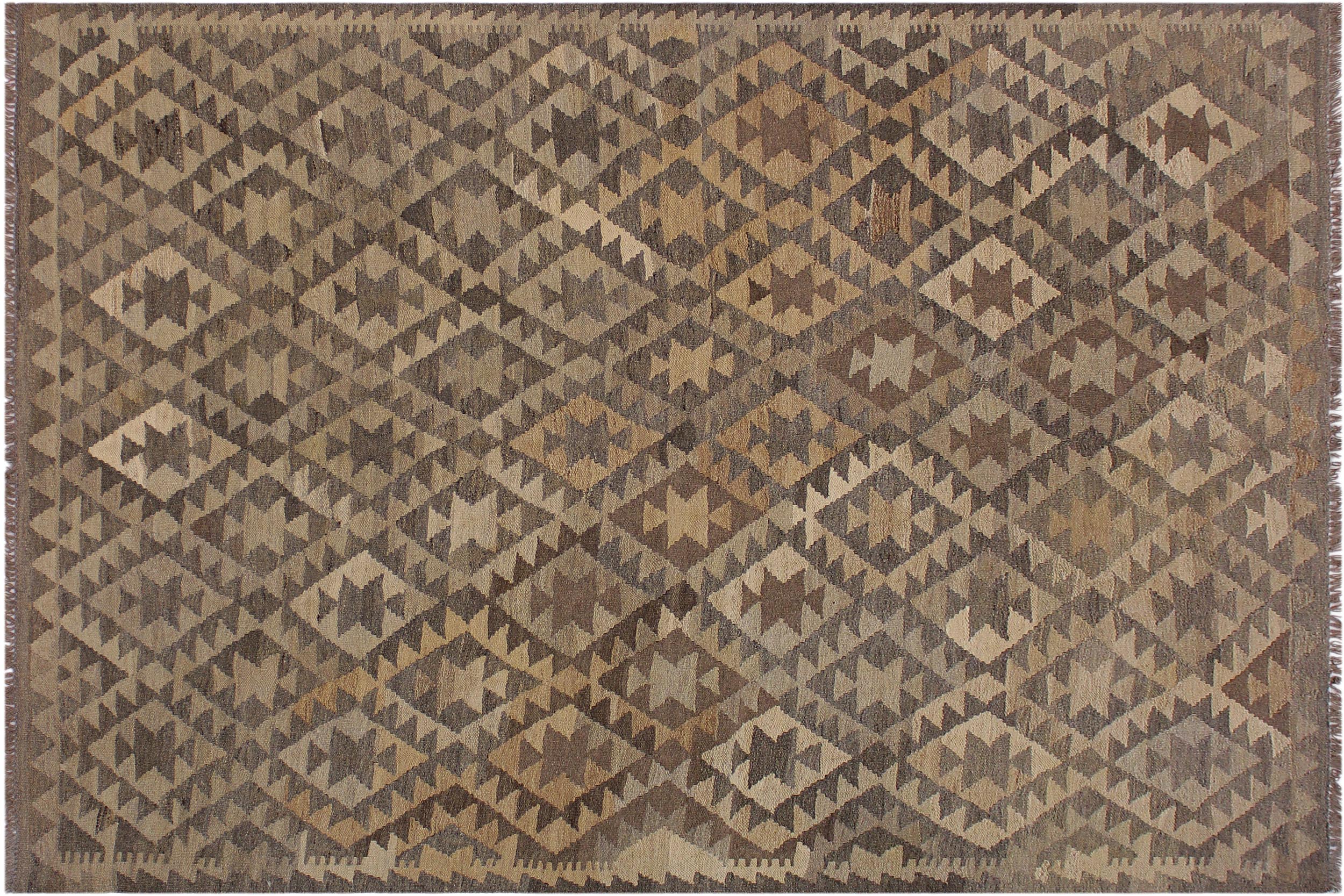 handmade Modern Kilim Gray Brown Hand-Woven RECTANGLE 100% WOOL area rug 6 x 8