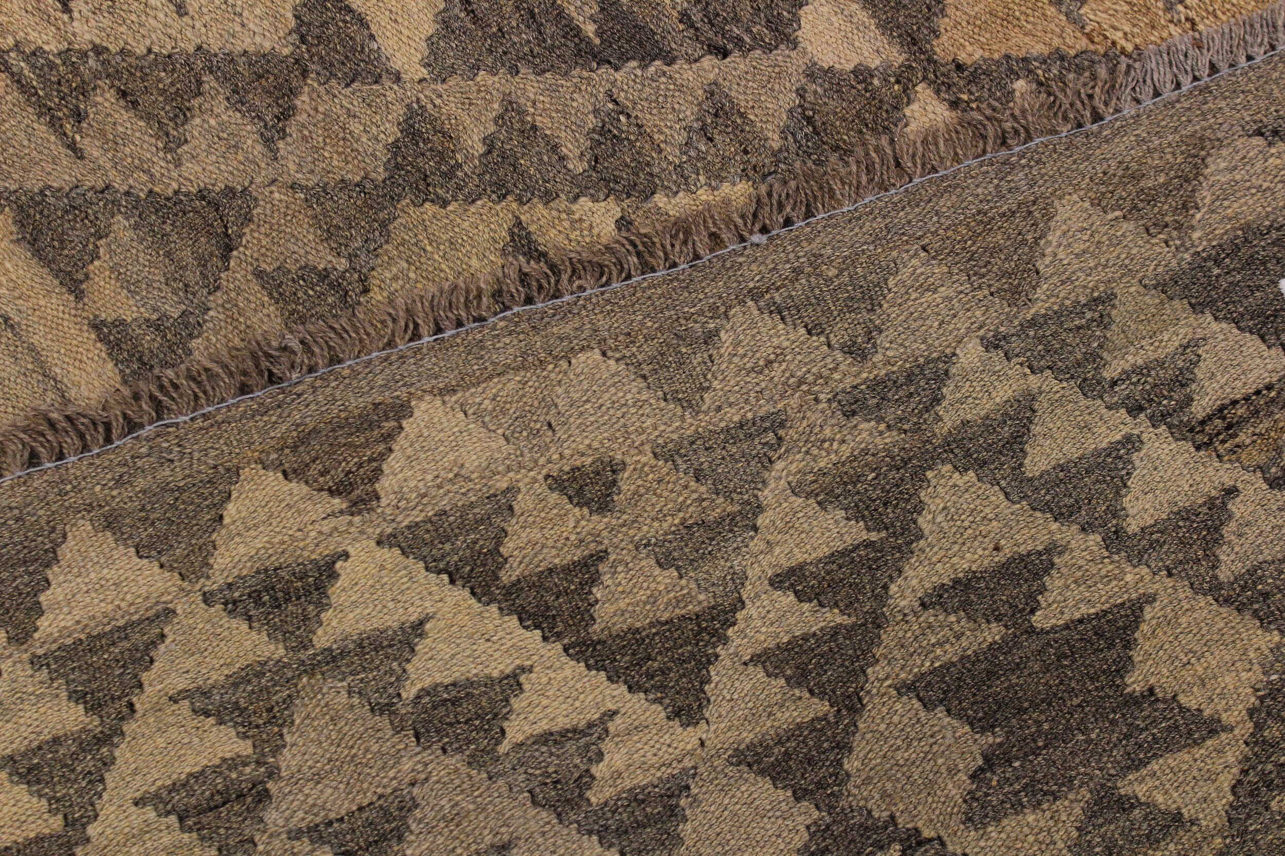 handmade Modern Kilim Gray Brown Hand-Woven RECTANGLE 100% WOOL area rug 6 x 8