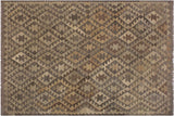 Flat Weave Kilim, Antique, Navaho, Vintage, Handmade, Geometric Kilim Gray Brown Hand-Woven Rectangle 100% Wool Area Rug 6 x 8
