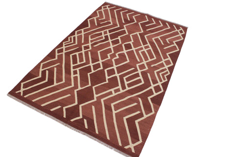 handmade Modern Kilim Brown Beige Hand-Woven RECTANGLE 100% WOOL area rug 7 x 10
