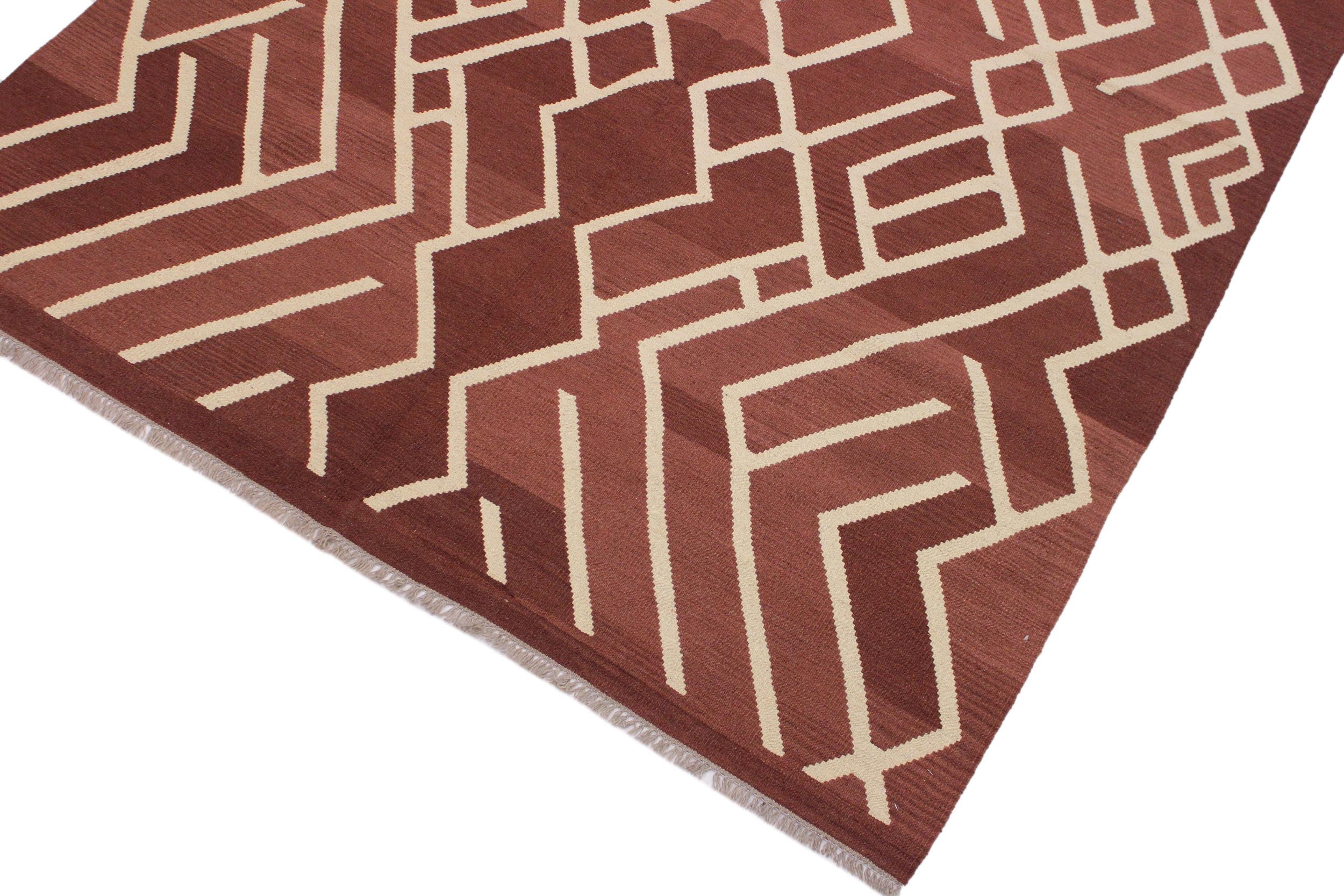 handmade Modern Kilim Brown Beige Hand-Woven RECTANGLE 100% WOOL area rug 7 x 10