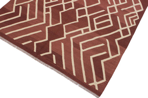 handmade Modern Kilim Brown Beige Hand-Woven RECTANGLE 100% WOOL area rug 7 x 10