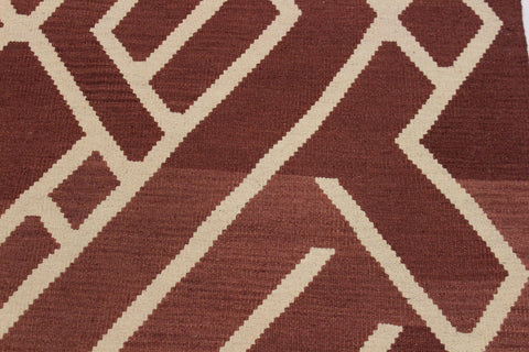 handmade Modern Kilim Brown Beige Hand-Woven RECTANGLE 100% WOOL area rug 7 x 10