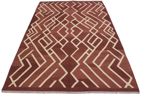 handmade Modern Kilim Brown Beige Hand-Woven RECTANGLE 100% WOOL area rug 7 x 10