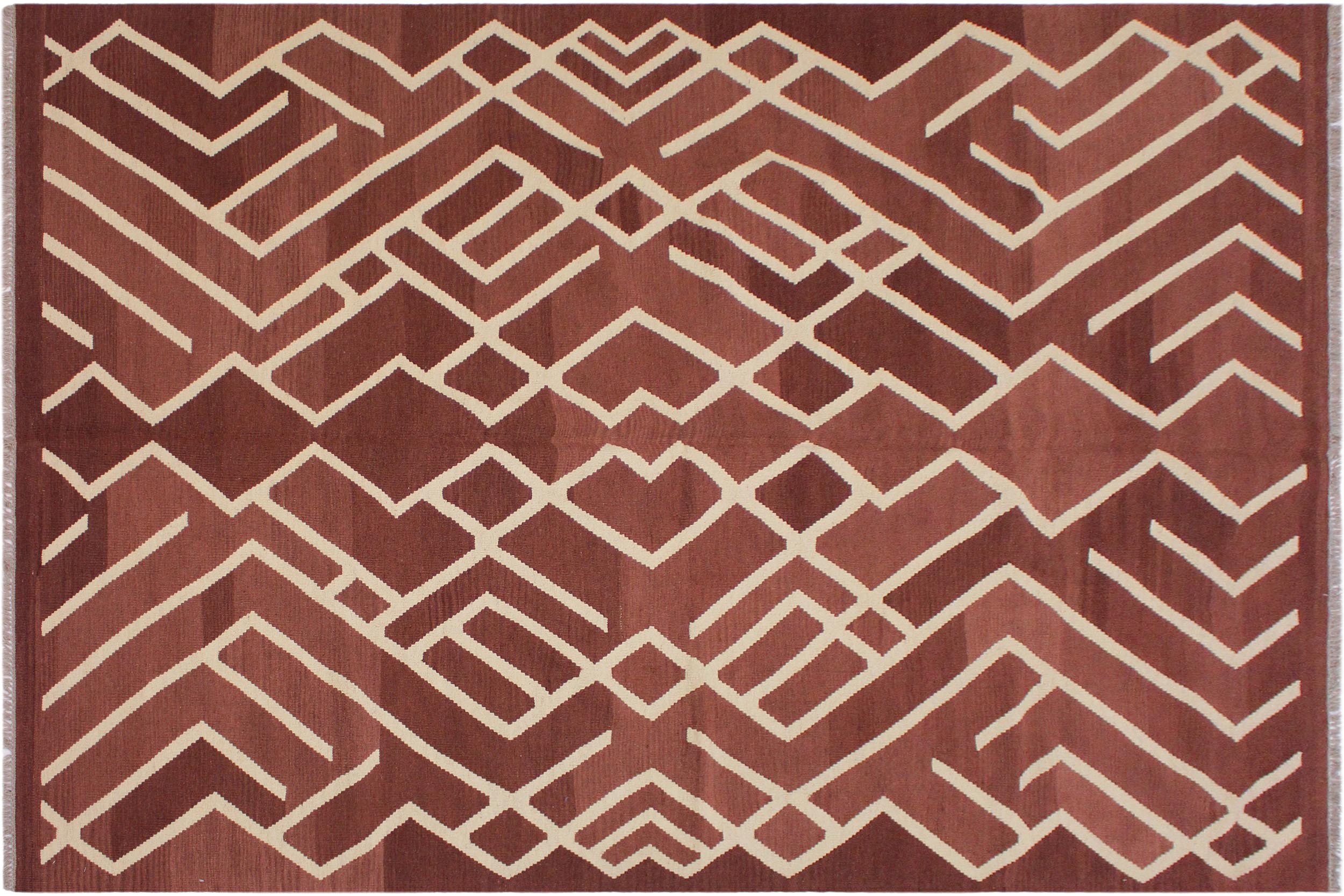 handmade Modern Kilim Brown Beige Hand-Woven RECTANGLE 100% WOOL area rug 7 x 10
