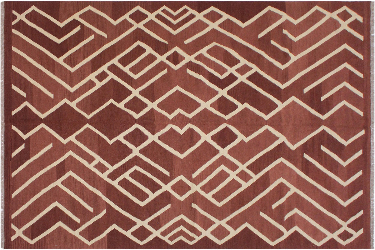 handmade Modern Kilim Brown Beige Hand-Woven RECTANGLE 100% WOOL area rug 7 x 10