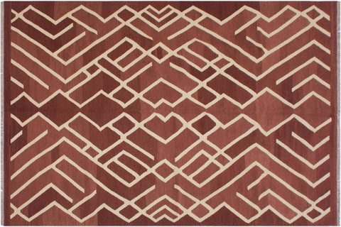handmade Modern Kilim Brown Beige Hand-Woven RECTANGLE 100% WOOL area rug 7 x 10