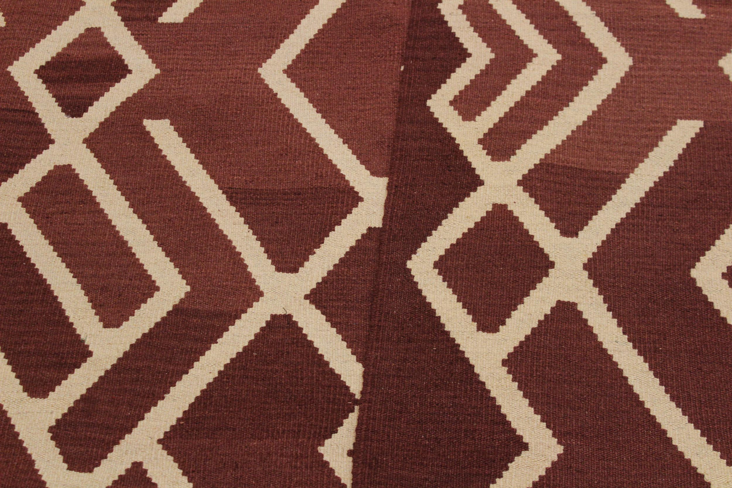 handmade Modern Kilim Brown Beige Hand-Woven RECTANGLE 100% WOOL area rug 7 x 10