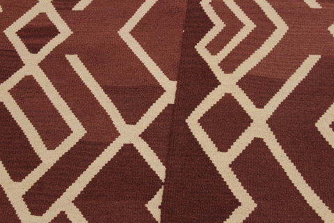 handmade Modern Kilim Brown Beige Hand-Woven RECTANGLE 100% WOOL area rug 7 x 10