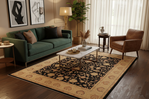 handmade Traditional Kafkaz Black Gold Hand Knotted RECTANGLE 100% WOOL area rug 9x12