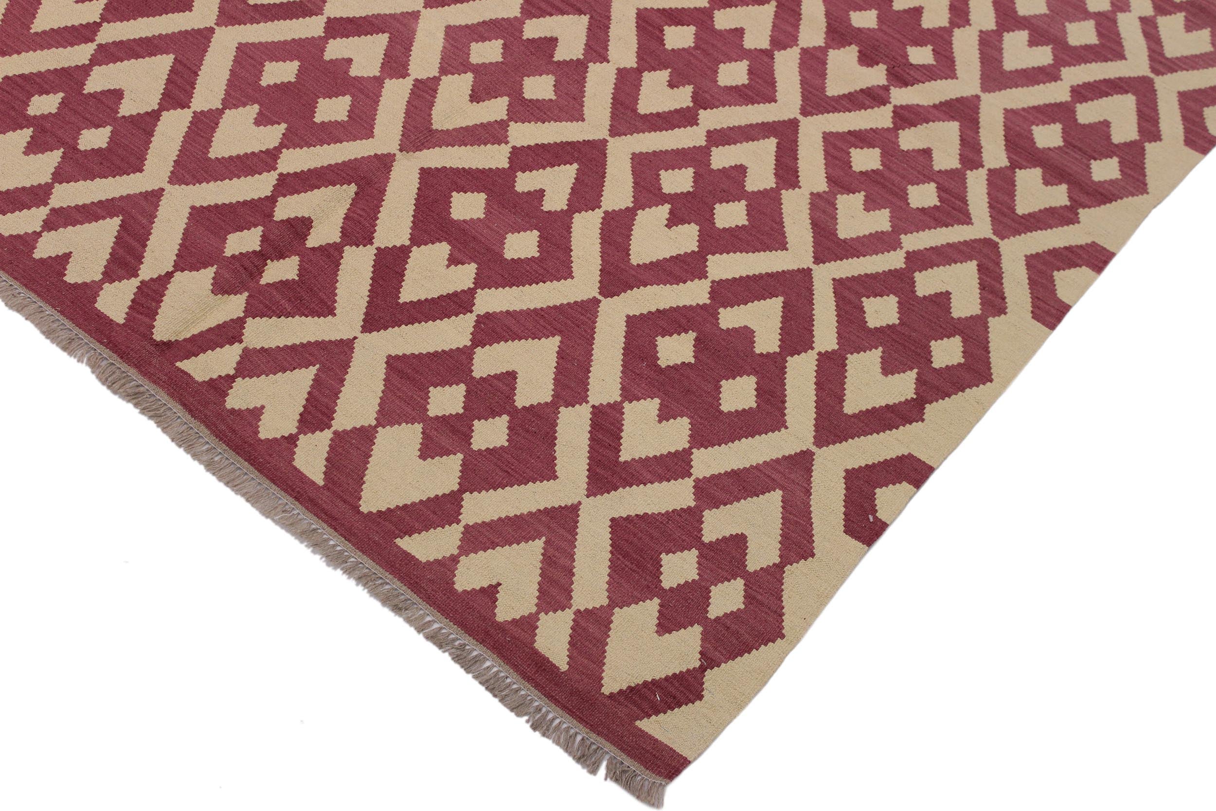 handmade Modern Kilim Burgundy Beige Hand-Woven RECTANGLE 100% WOOL area rug 6 x 8