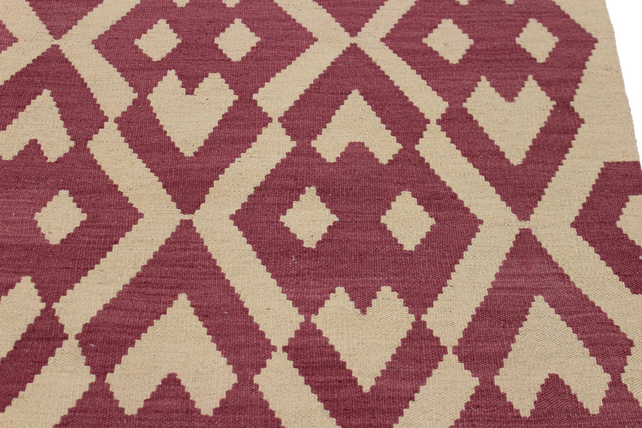 handmade Modern Kilim Burgundy Beige Hand-Woven RECTANGLE 100% WOOL area rug 6 x 8