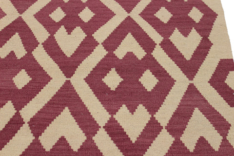 handmade Modern Kilim Burgundy Beige Hand-Woven RECTANGLE 100% WOOL area rug 6 x 8