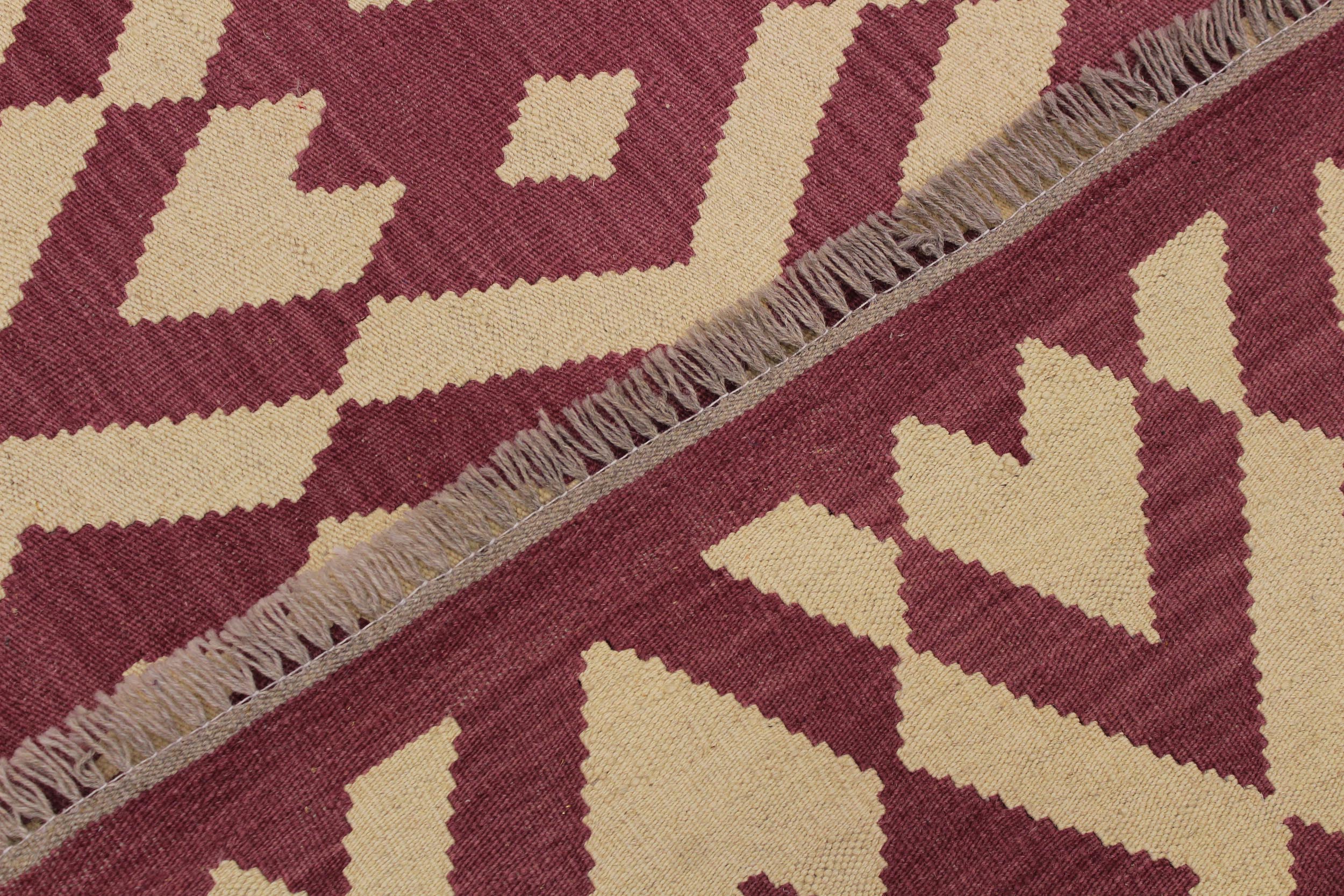 handmade Modern Kilim Burgundy Beige Hand-Woven RECTANGLE 100% WOOL area rug 6 x 8