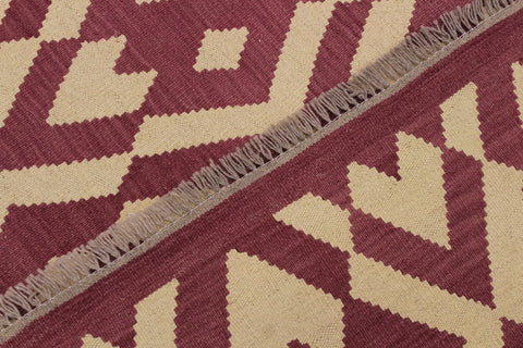 handmade Modern Kilim Burgundy Beige Hand-Woven RECTANGLE 100% WOOL area rug 6 x 8