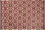 Flat Weave Kilim, Antique, Navaho, Vintage, Handmade, Modern Kilim Burgundy Beige Hand-Woven Rectangle 100% Wool Area Rug 6 x 8