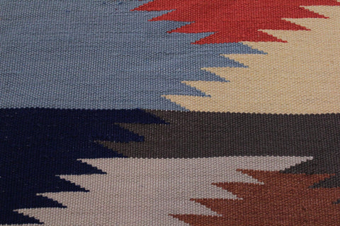 handmade Modern Kilim Gray Blue Hand-Woven RECTANGLE 100% WOOL area rug 6x9