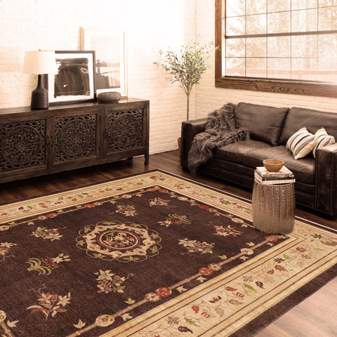 handmade Traditional Kafkaz Brown Tan Hand Knotted RECTANGLE 100% WOOL area rug 9' x 12'