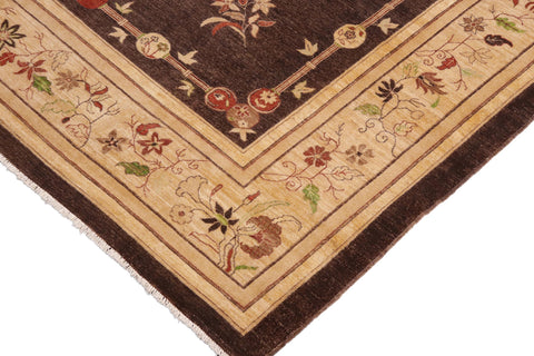 handmade Traditional Kafkaz Brown Tan Hand Knotted RECTANGLE 100% WOOL area rug 9' x 12'