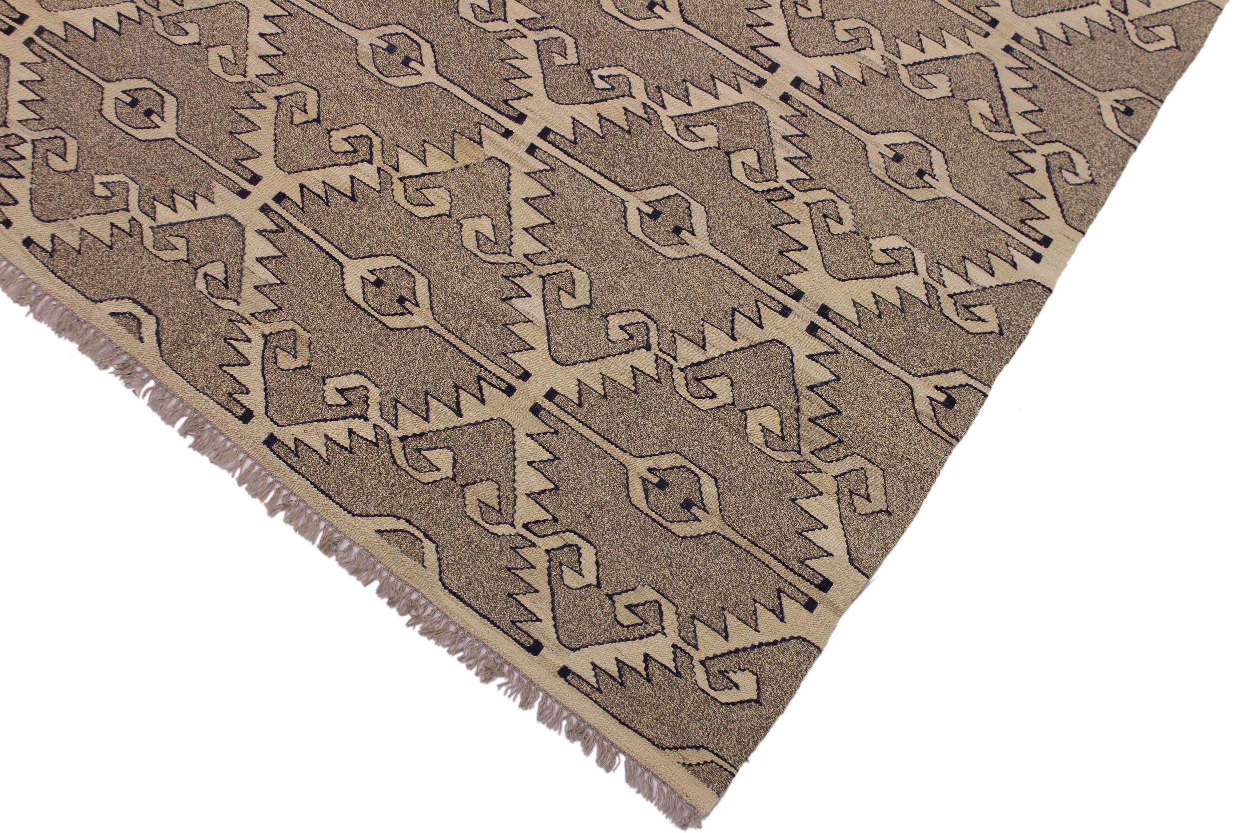 handmade Modern Kilim Gray Tan Hand-Woven RECTANGLE 100% WOOL area rug 6 x 8